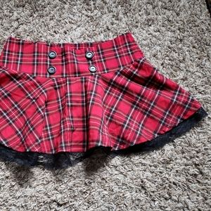 Red Plaid with Lace Mini Skirt M